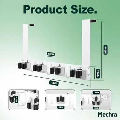 Over The Door Broom and Mop Holder, Heavy Duty Stainless Steel Organizer with 4 Slots and 3 Hooks, No Drilling Space Saving Tool Hanger for Kitchen, Laundry Room, Closet, and Garage - White - color: White