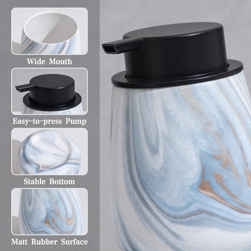 12Oz Ceramic Liquid Soap Dispenser - Modern Lotion Hand Soap Dispenser with Easy-to-Press Black Pump, Reusable and Refillable Dish Soap Dispensers for Bathroom & Kitchen, Marble Blue - color: Marble Blue, style: Liquid Pump