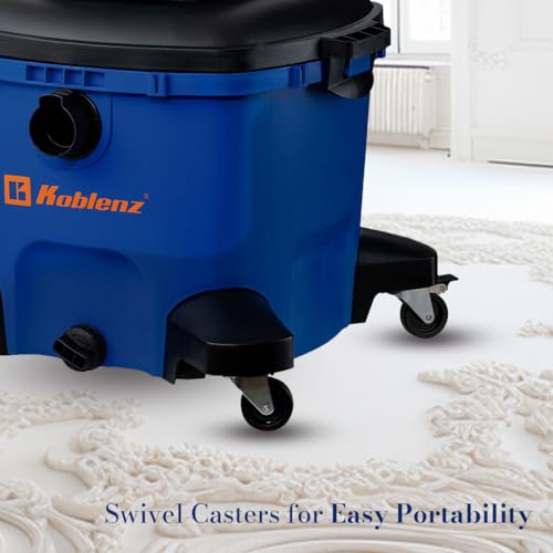 Koblenz WD-16 L4 Wet Dry Vacuum Cleaner, 16 Gallon Wet Dry Vac, 6.5 PHP, 3-in-1 Suction & Blower, Click-N-Lock Hose, Drain Plug, Big Vacuum Cleaner for Carpet & Floors, Swivel Casters, Black/Blue - size: 16 Gallon 6.5 HP