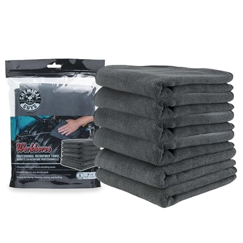 Chemical Guys MIC35306 Workhorse Professional Grade Microfiber Towel, Black (16 in. x 16 in.) (Pack of 6) - color: Black, size: 16 in x 16 in