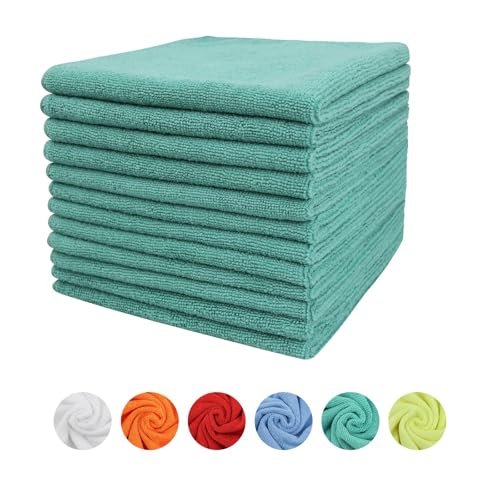 Tricol Clean Microfiber Cleaning Cloth, 16in*16in, 12 Pack Ultra-Thick Cleaning Rags, Super Absorbent, Lint Free & Streak Free Cleaning Towels for Car, House, Kitchen, Office - color: Green, size: 16 x 16 in