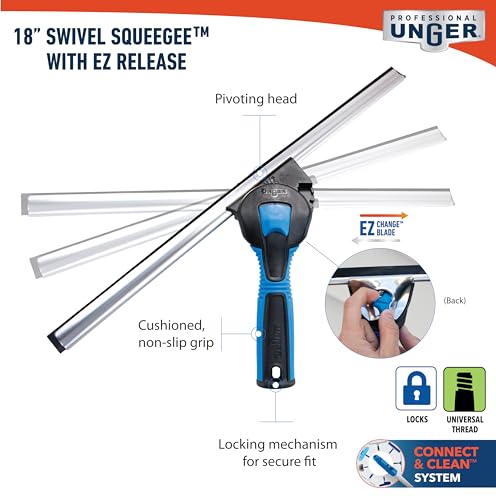 Unger Professional Connect and Clean 18” Swivel Window and Glass Cleaning Squeegee with EZ Change, Large Surfaces with Streak-Free Results, Swiveling Head for Corners and Edges, Rubber Replacement - size: 5", style: Swivel Squeegee II