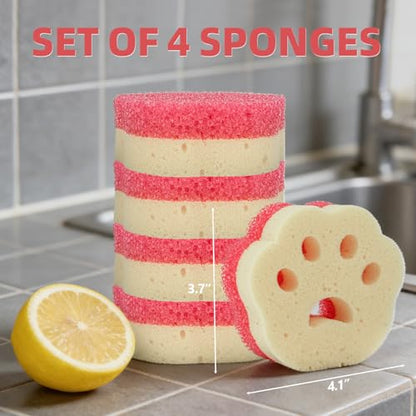 Cleangor 4pcs Scrub Sponges, Dual-Sided Temperature-Controlled Dish Sponges, Scratch-Free, Easy to Clean, Kitchen Cleaning Sponges for Tough Stains, Delicate Surfaces, Glassware, Cookware, Appliances