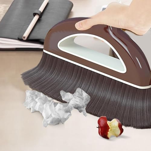 Broom and Dustpan Set, Long Handle Broom with Stand Up Dustpan Combo Set, Light Weight Stainless Steel Poles Stand Upright Dustpans and Broom Set, Broom with Dustpan for Home Kitchen Room - color: Coffee