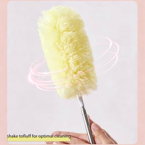 Heavy Duty Duster Refills, Disposable Dusters Kit for Cleaning Dusting Furniture Blind Ceiling Fan, Multi Surface 360 Feather Duster(10)+3FT Extended Handle（1） (Yellow) - color: Yellow