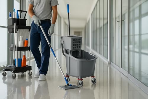 Gray 35-Quart Commercial Mop Bucket with Side-Press Wringer – Heavy-Duty Cleaning System for Restaurants, Hotels, Schools, Offices, and Industrial Floor Maintenance - color: Gray