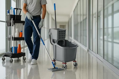 Gray 35-Quart Commercial Mop Bucket with Side-Press Wringer – Heavy-Duty Cleaning System for Restaurants, Hotels, Schools, Offices, and Industrial Floor Maintenance - color: Gray