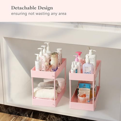 danpinera Slim Storage Cart, 3 Tier Narrow Rolling Cart on Wheels Bathroom Organizer with Dividers Handle Hanging Cups Hooks for Laundry Room Kitchen Small Spaces, Pink - style: 3 Tier Pink