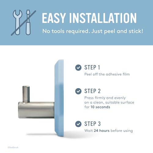 Sud Scrub® Antimicrobial Shower Hook, Self Adhesive Hooks for Shower Wall, Heavy Duty Removable Wall Hooks, Stick On Hooks for Hanging, Bathroom Towel Hook (Blue) - color: Blue