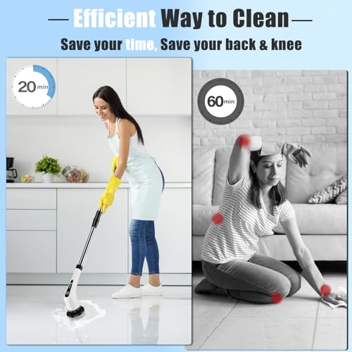 Electric Spin Scrubber for Cleaning Bathroom: Granvell Shower Cleaner Brush with 7 Replaceable Heads & Long Handle, Cordless Power Scrub Tools for Bath Tub Floor Tile