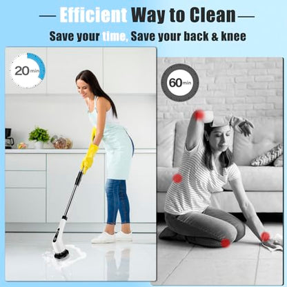 Electric Spin Scrubber for Cleaning Bathroom: Granvell Shower Cleaner Brush with 7 Replaceable Heads & Long Handle, Cordless Power Scrub Tools for Bath Tub Floor Tile