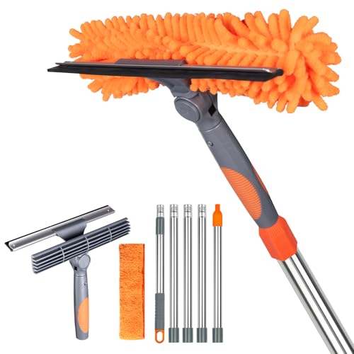 BITOPE 90" Squeegee for Window Cleaning Cleaner Tool with Extension Pole 2 in 1 Rotatable Window Wash Tool for Home Shower Glass Car Windshield Outdoor Solar Panel - size: 90 inch
