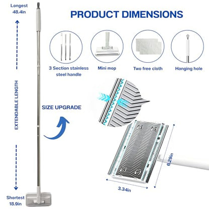Mini Mop, Hands-Free One-Touch Pad Release, 360° Rotating Head, Wet & Dry, Extends Up to 48in Handle, Zero-Cost Old Cloth Compatible for Hardwood Floors, RV & Pet Hair - size: 48in mini dust mop