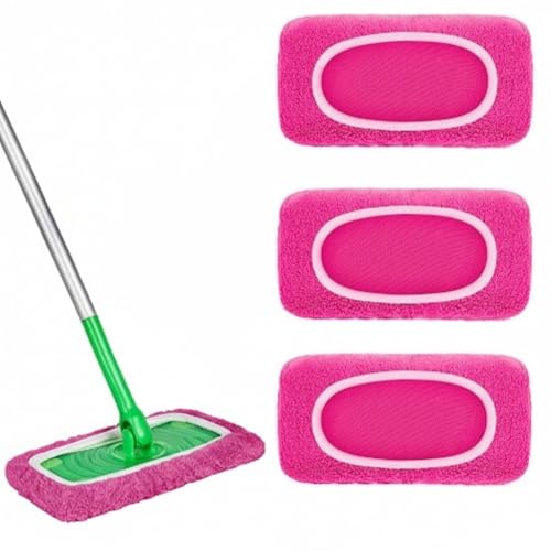 Microfiber Mop Pads - 3 Pack Reusable Washable Refills for Wet & Dry Floor Cleaning - Fits Most Standard Mops - Rose Pink Household Cleaning Pads - color: Rose Pink