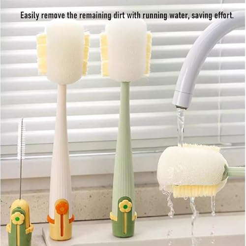 RiToEasysports Bottle Brush 5 in 1 Water Bottle Cleaner Brush with PP ABS Nylon Silicone and 304 Stainless Steel, Crevice Sponge U Shape Straw Brushes with Stand Base for Cups Lids (Green) - color: Green