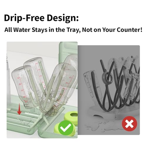 YOTIME Travel Bottle Brush Set, Auto-Open Rack & Vertical Brushs Drying Slots, 3 Brushes, Foldable Drying Rack, Dispenser, Travel Baby Essentials for On-The-Go Parents, Transparent Green - color: Transparent Green
