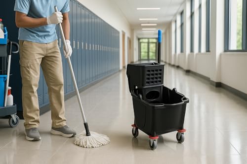Black 35-Quart Commercial Mop Bucket with Side-Press Wringer – Heavy-Duty Cleaning System for Restaurants, Hotels, Schools, Offices, and Industrial Floor Maintenance - color: Black