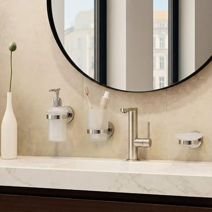 3 Set Wall Mounted Bathroom Accessory Set, Glass Soap Dispenser & Toothbrush Holder with Soap Dish, Stainless Steel Bathroom Wall Organizer for Modern Kitchen Bathrooms