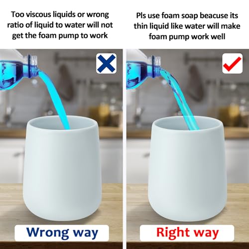 Soap Foaming Dispenser Ceramic with Easy-to-Press Pump Hand Foam Dispenser for Shampoo Bathroom Kitchen 12 oz - color: Foam-lightblue
