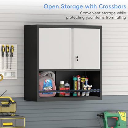 Locking Cabinet, Black Wall Storage Cabinet with Shelves, Hanging Cabinets with Open Storage, Small Wall Cabinet, Lockable Tool Cabinet for Basement, School, Office - color: 31"h-hanging Cabinet / Black