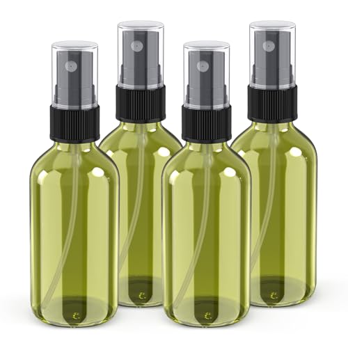 Wedama 2 oz Mini Glass Spray Bottles, Empty Small Spray Bottles with Funnel Dropper, Fine Mist for Hair, Travel, Plants, Cleaning Solutions and Skin Care (4 Pack Olive Green) - color: Olive Green, size: 2 Ounce (Pack of 4)