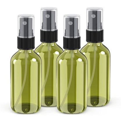 Wedama 2 oz Mini Glass Spray Bottles, Empty Small Spray Bottles with Funnel Dropper, Fine Mist for Hair, Travel, Plants, Cleaning Solutions and Skin Care (4 Pack Olive Green) - color: Olive Green, size: 2 Ounce (Pack of 4)