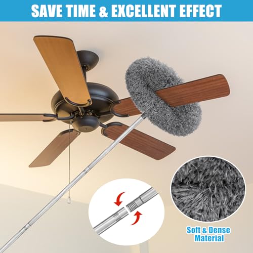 Microfiber Duster Kit 36pcs with 30 to 100 in Extension Pole and Ceiling Fan Cleaner Duster, Washable and Bendable Feather Duster for Cleaning Ceiling Fans, High Ceilings, Blinds, Grey