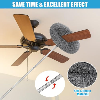 Microfiber Duster Kit 36pcs with 30 to 100 in Extension Pole and Ceiling Fan Cleaner Duster, Washable and Bendable Feather Duster for Cleaning Ceiling Fans, High Ceilings, Blinds, Grey
