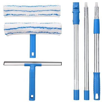 Mitclear Window Cleaner with Long Handle(57IN), Glass Cleaning Tools with Silicone Squeegee & Microfiber Scrubber, Window Cleaning Kit for Shower Glass Mirror Door Car - style: Window Cleaning Kit