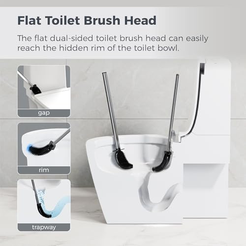 Sineng Silicone Toilet Brush and Holder Set, 2Pack Stainless Steel Toilet Cleaning Brush, One-Piece Long Handle, Flexible Compact Modern RV Toilet Bowl Brush for Bathroom - color: Stainless Steel