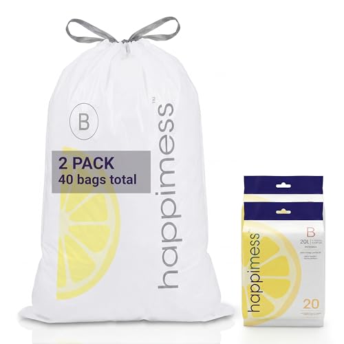 happimess 5.3 Gallon (20L) Drawstring Trash Bags, Lemon Scent, White, Heavy Duty MDPE Liners for Kitchen and Household, Odor Control, Custom Fit 40 Count (2 Packs of 20 Liners) HPM3100B-W-2SET - color: White (Lemon Scented), size: 40 Count (Pack of 1)