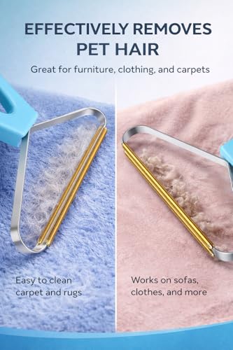 Pet Hair Remover for Furniture, Reusable Lint Cleaner Tool for Couch, Carpet & Clothing – Dual-Sided Pet Hair Removal Rake for Dogs & Cats, Durable Copper Lint Scraper with Ergonomic Handle