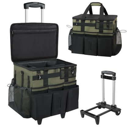 Rolling Cleaning Caddy Bag with Detachable Trolley, Large Cleaning Supplies Organizer with Wheels, Multi-Pocket Cleaning Cart with Adjustable Shoulder Strap for Housekeepers & Home Use, Armygreen - color: Armygreen