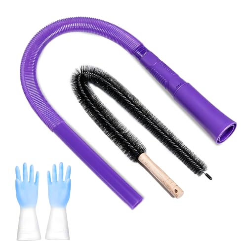 3 Pieces Dryer Vent Cleaner Kit: Vacuum Hose With Brush & Gloves Fits for Vacuums Cleaner, Refrigerator Condenser Coils, Tight Spaces Behind Appliances, Deep Cleaning Tools for Clogged Ducts- Purple - color: Purple(Complete Kit)