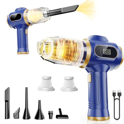 Car Vacuum Portable Cordless 17000Pa Cordless Mini Handheld Vacuums with LCD Display and Multi-Nozzles, High Power Wet and Dry for Car, Home, Office, Pet, Compact and Portable Design