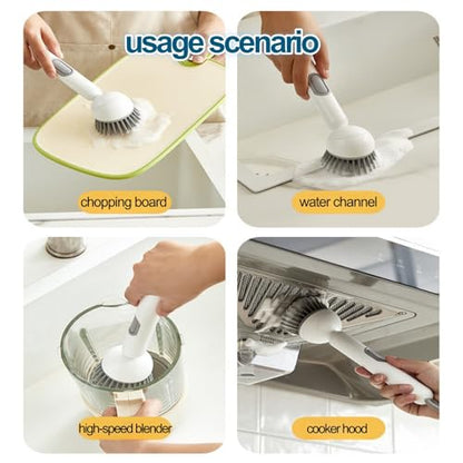 ANIS·KEBBR 2Pcs 360° Rotating Soap Dispensing Dish Brush Refillable for Kitchen Bathroom Cleaning 6x27cm