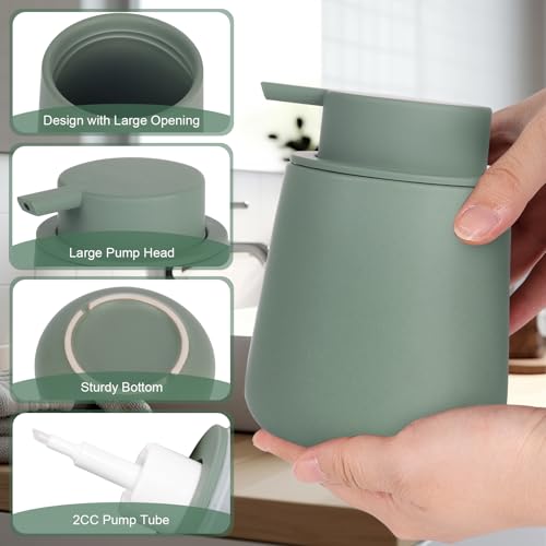 INGOFIN Ceramic Foaming Soap Dispenser - 12oz Foam Hand Soap Dispenser Bathroom, Modern Dish Soap Bottle with Pump for Kitchen, Matte Green - color: Matte Green-foam