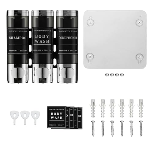 Shower Shampoo Dispenser 3 Chamber No Drill Wall-Mounted,Shampoo and Conditioner Dispenser Shampoo for Shower Wall Mounted Body Wash for Bathroom,Chrome - color: Chrome 3 Chamber