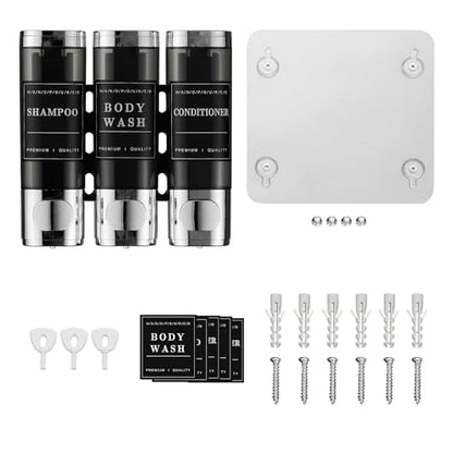 Shower Shampoo Dispenser 3 Chamber No Drill Wall-Mounted,Shampoo and Conditioner Dispenser Shampoo for Shower Wall Mounted Body Wash for Bathroom,Chrome - color: Chrome 3 Chamber