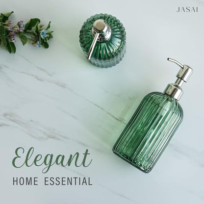 JASAI 18Oz Green Soap Dispenser with Rust Proof Pump, Refillable Bathroom Soap Dispenser with Thick Glass, Kitchen soap Dispenser for Dish soap, Hand Soap, Lotion, Body Wash. - color: Forest Green