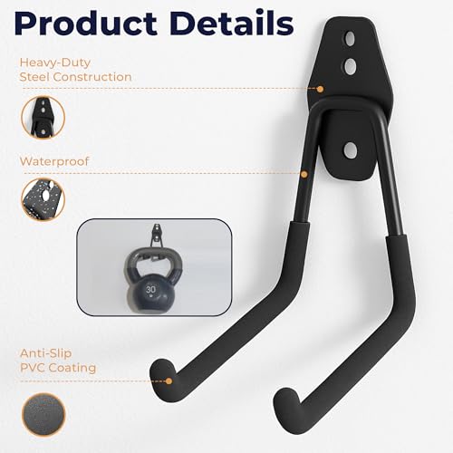 28 Pack Steel Heavy Duty Garage Hooks Storage Hooks with Anti-Slip Coating, Utility Garage Wall Mount Hanger and Organizer for Bikes, Ladder, Rope, Broom, Shovel and Garden Power Tools (28, Black) - color: Black