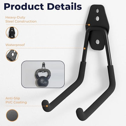 28 Pack Steel Heavy Duty Garage Hooks Storage Hooks with Anti-Slip Coating, Utility Garage Wall Mount Hanger and Organizer for Bikes, Ladder, Rope, Broom, Shovel and Garden Power Tools (28, Black) - color: Black
