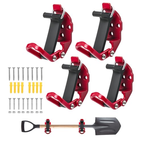4 Pack Shovel Holder Wall Mount for Truck & Trailer, Adjustable Rubber-Coated Clamp for Shovel, Broom & Rake,Axe (0.6"–1.43"), Tool Holder for Overlanding, Off-Road, Work Truck & Garage,Red - color: Red, size: 4 Pack