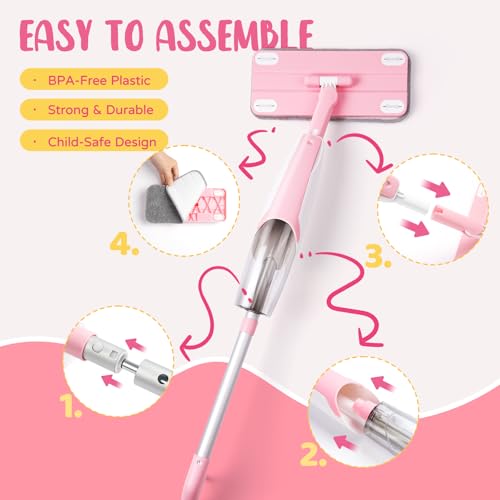 Kids Cleaning Toy Set,Pink Mini Spray Mop Montessori Toys Pretend Play Cleaning Tool for Toddlers with Spray Mop & Kids Broom Dustpan Set Cleaning Toys Gift for Toddlers Girls Boys Age 3+ - size: Pink, style: Cleaning Set