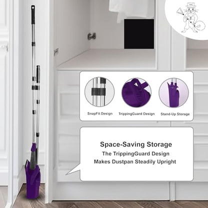 Tiumso Broom with Dustpan Combo Set, Broom and Dustpan Set with 51'' Long Handle, Dust Pan and Brooms, ZeroGap Lip, Self-Cleaning Dustpans Teeth for Lobby Kitchen Restaurant - Purple - color: Purple