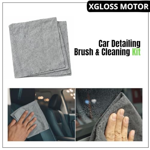 XGloss Motor™ 19-Piece Car Detailing Brush & Cleaning Kit – Drill Brush Set, Detail Brushes, Wheel Brushes, Wash Mitt, Towel, Vent & Dusting Brushes, Applicator Pad & Storage Bag