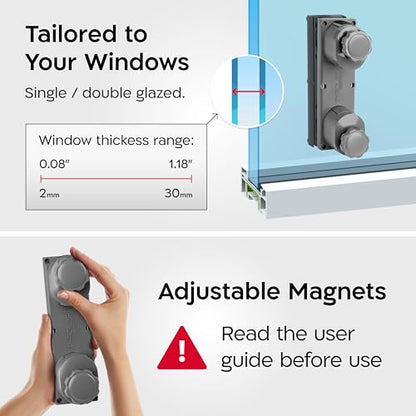 Tyroler Magnetic Window Cleaner Tool | The Silicone Glider R-2 AFC Fits Windows 0.1"-1.2" Thick | Double Sided Outside Window Cleaner Tool | Adjustable Control