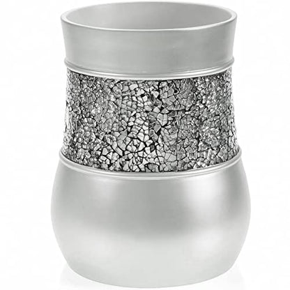 Creative Scents Crackled Glass Silver Bathroom Accessories Set Complete - 6 Piece Bathroom Accessory Set Includes: Trash Can, Tissue Box Cover, Soap Dispenser, Toothbrush Holder, Soap Dish & Tumbler - style: 6 Pc Set 01