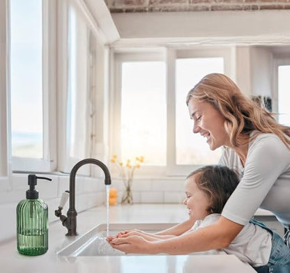 JASAI 18Oz Green Glass Soap Dispenser with Black Rust Proof Pump, Refillable Bathroom soap Dispenser with Thick Glass, Soap Dispenser Bathroom for Kitchen Dish soap, Hand Soap, Lotion, Body Wash. - color: Forest Green (Black Pump)