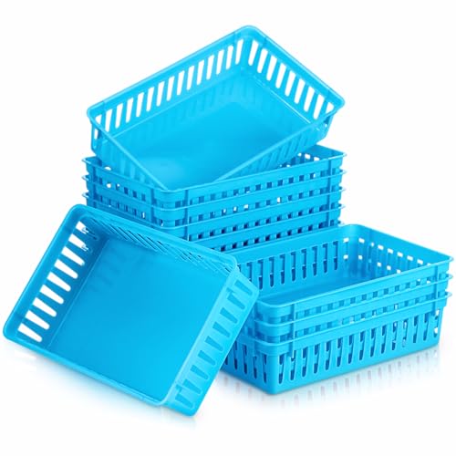 Wenqik Set of 12 Small Plastic Baskets for Organizing 10.24 x 6.5 x 2.36 Inch Pharmacy Baskets Rectangular Trays Plastic Organizer for Office Pharmacy Dorm Kitchens, Closets Shelves(Blue) - color: Blue